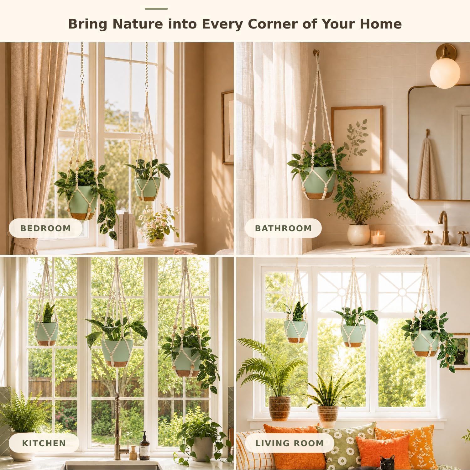 Bouqlife Self Watering Hanging Planters for Indoor Plants 3 Pack Macrame Plant Hangers with Drainage Holes Pots and