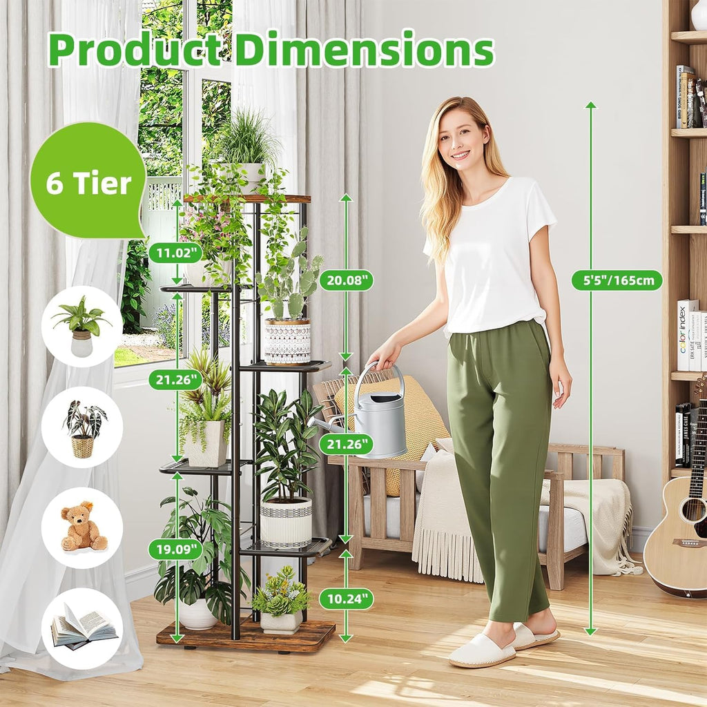 Simple Trending Plant Stand Indoor Outdoor, 6 Tier Plant Shelf, Tall Corner Flower Pot Holder, Metal Display Rack for