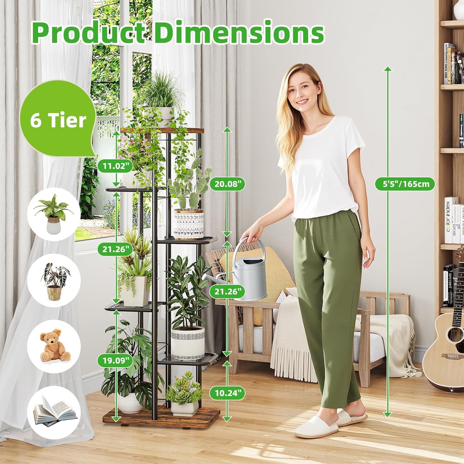Simple Trending Plant Stand Indoor Outdoor, 6 Tier Plant Shelf, Tall Corner Flower Pot Holder, Metal Display Rack for