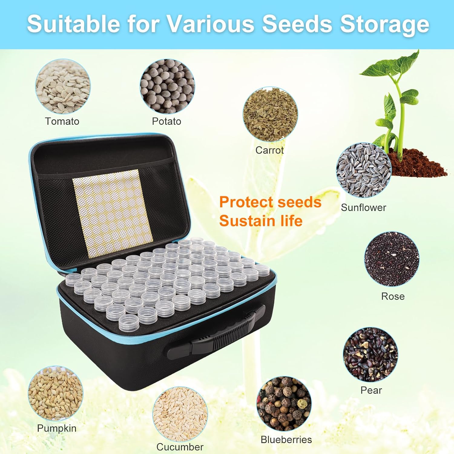 Seed Storage Organizer, Seed Storage Container with 120 Slot, Sturdy Seed Organizer Storage Box with Zipper Bag Label