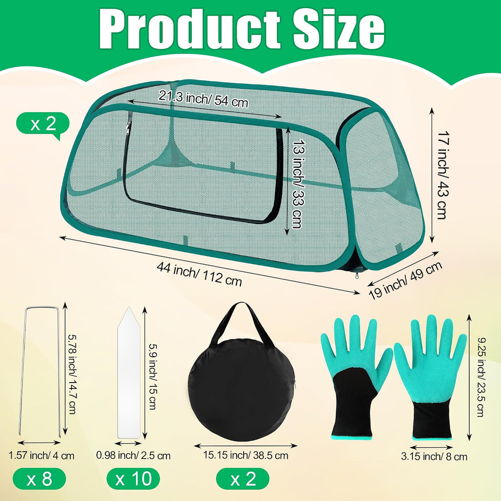 2P Pop Up Garden Cover, Mesh Pop-Up Plant Garden Raised Bed Cover | 44" x 19" x17", Foldable for Vegetable/ with 10
