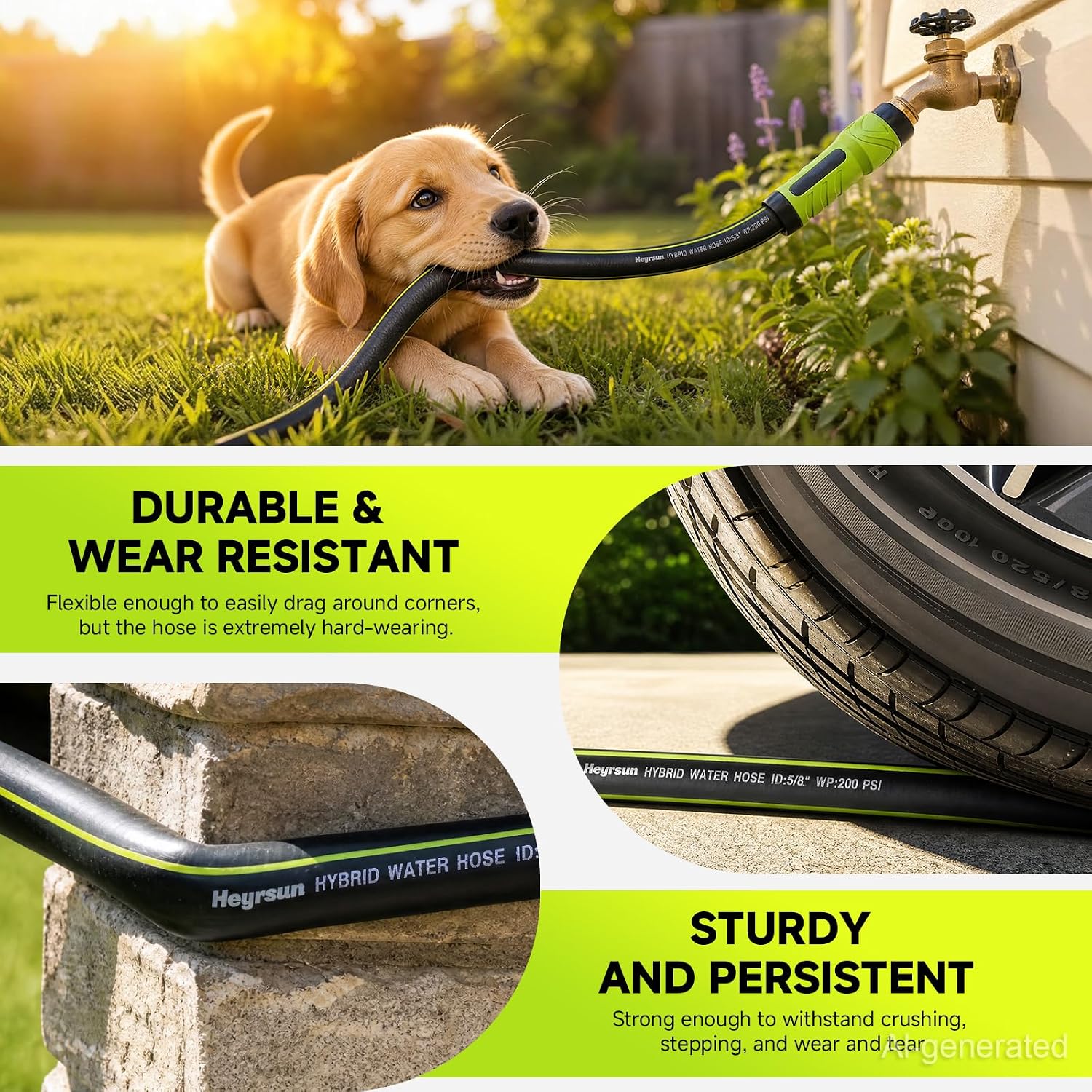 Garden Hose 50ft, Non-Expandable Heavy Duty Water Hose with 10 Function Sprayer, Flexible, Leakproof, Kink Resistant &