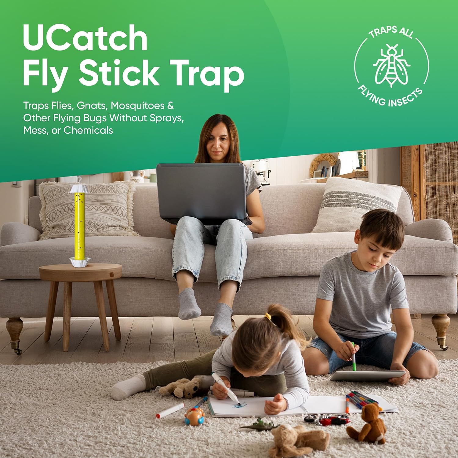 Sticky Fly Trap Indoor & Outdoor Pack of 8 | Hanging Fly Stick for Gnats, Flies, Wasps, Mosquitoes & Other Flying Bugs