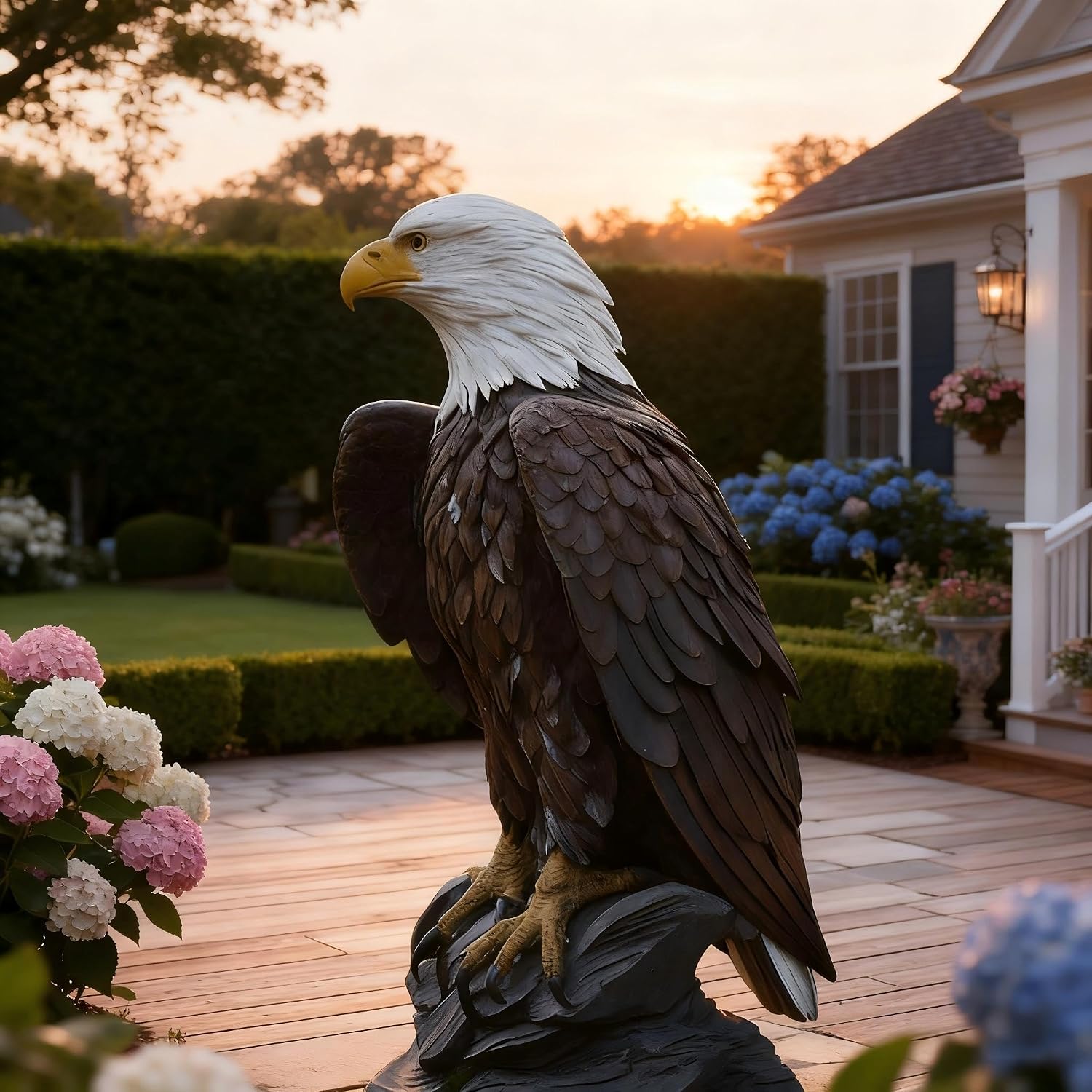 H:24.4 inch Bald Eagle Statue Outdoor, Large Realistic Eagle Sculpture for Garden Decor, Hand-Painted Resin Lawn Eagle