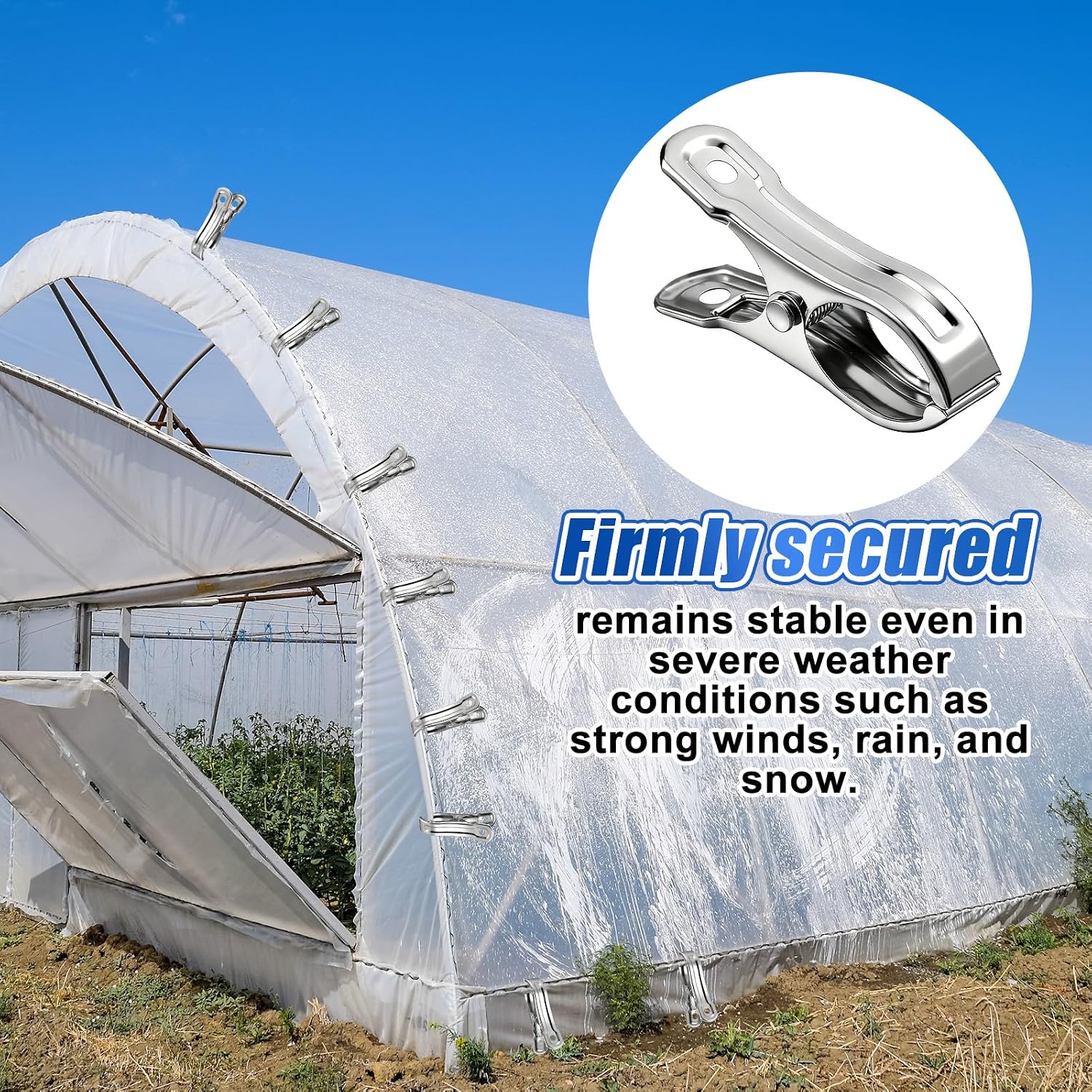 200Pcs Stainless Steel Garden Clips, Large Open Metal Clamps for Greenhouse Hoops, 2" Fix Plant Cover Shade Cloth