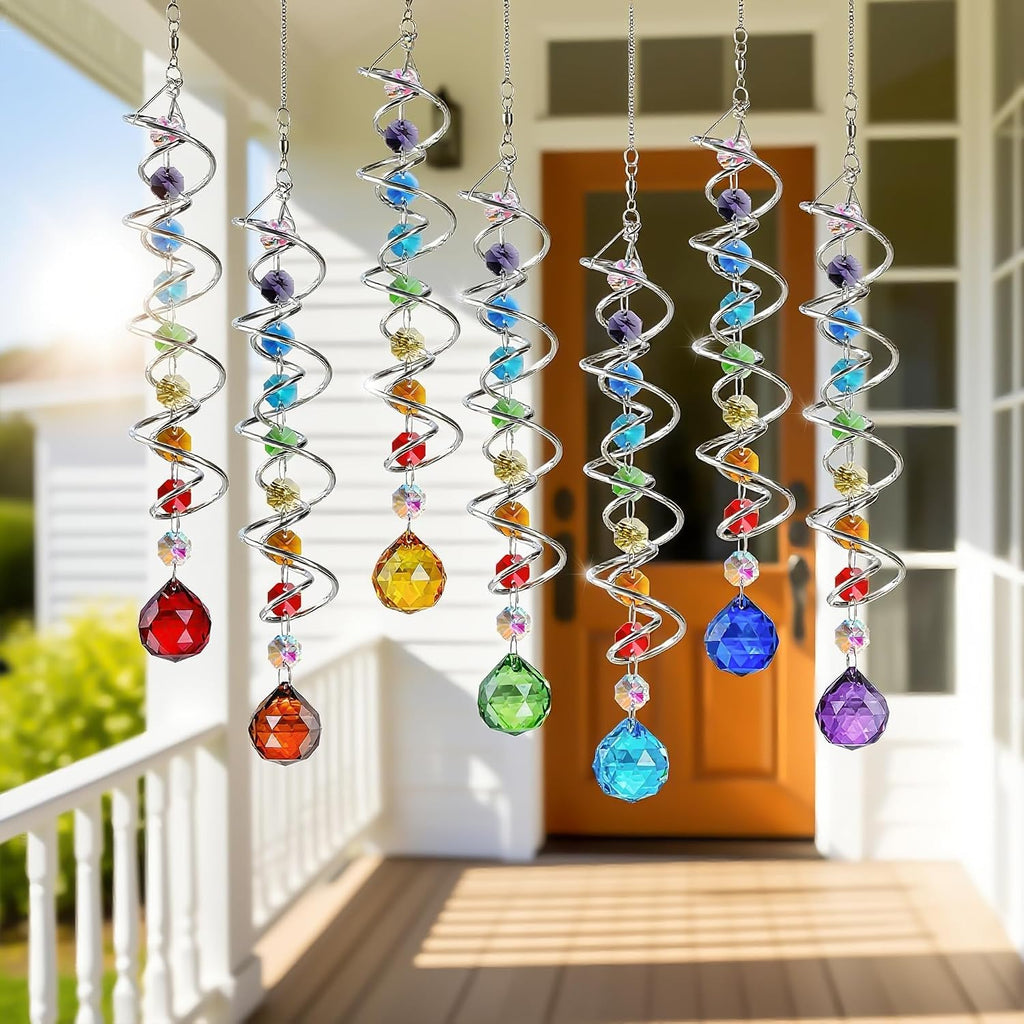 7 Pcs Crystal Gazing Ball Spiral Wind Spinner Suncatcher Garden Decor | Crystal Suncatcher Wind Spinner with Spiral