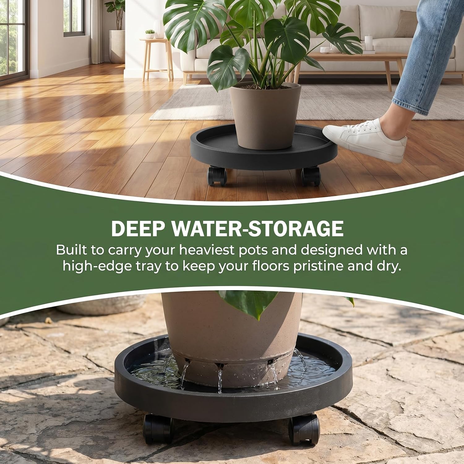 2 Pack Plant Caddy with Wheels, 12.6 inch Rolling Plant Stands | Round Plant Stand Dolly for Outdoor Indoor Heavy