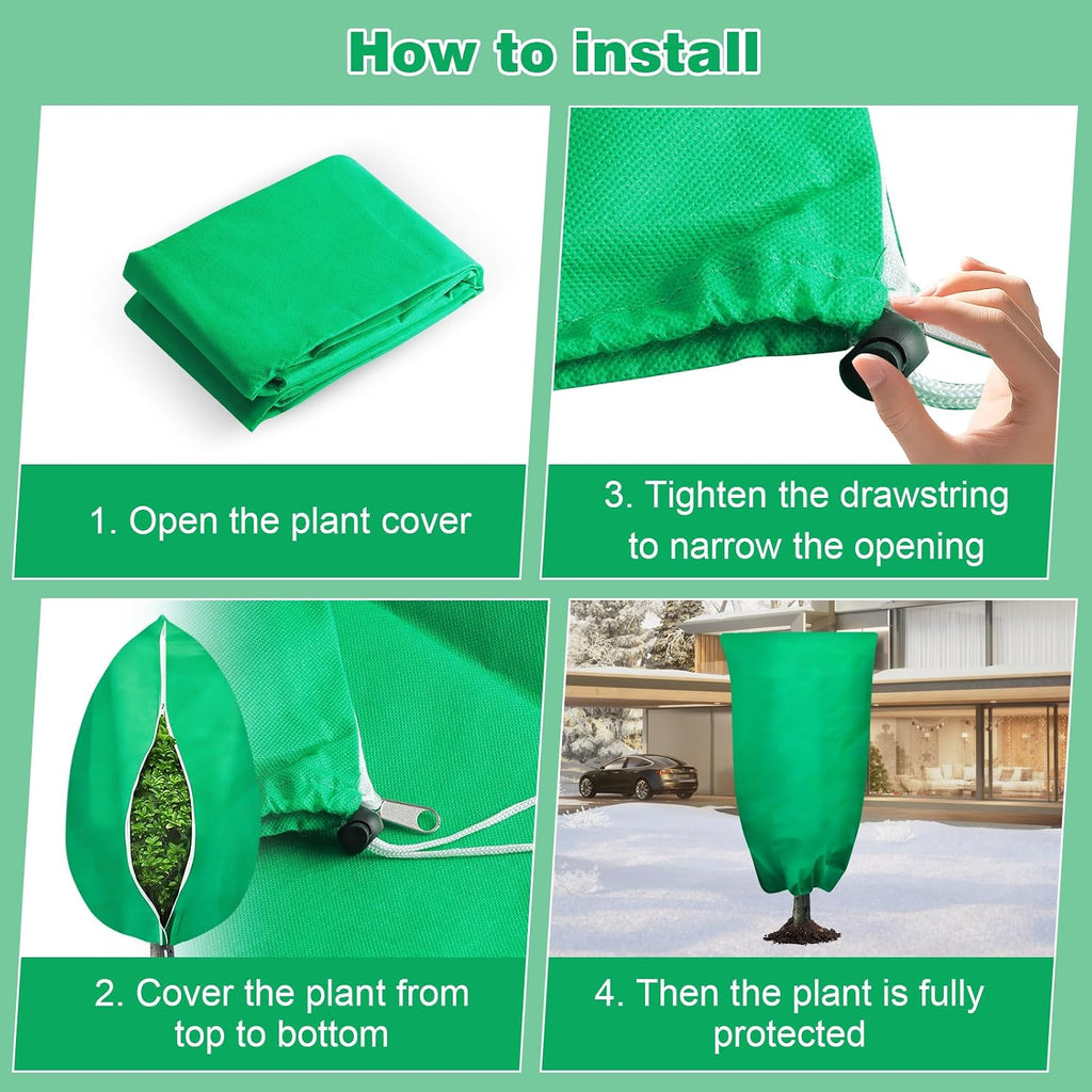 4 Pack Plant Covers Freeze Protection, 31.5" x 47.3" Large Frost Cloths Blankets with Zipper Drawstring, Shrub Jackets