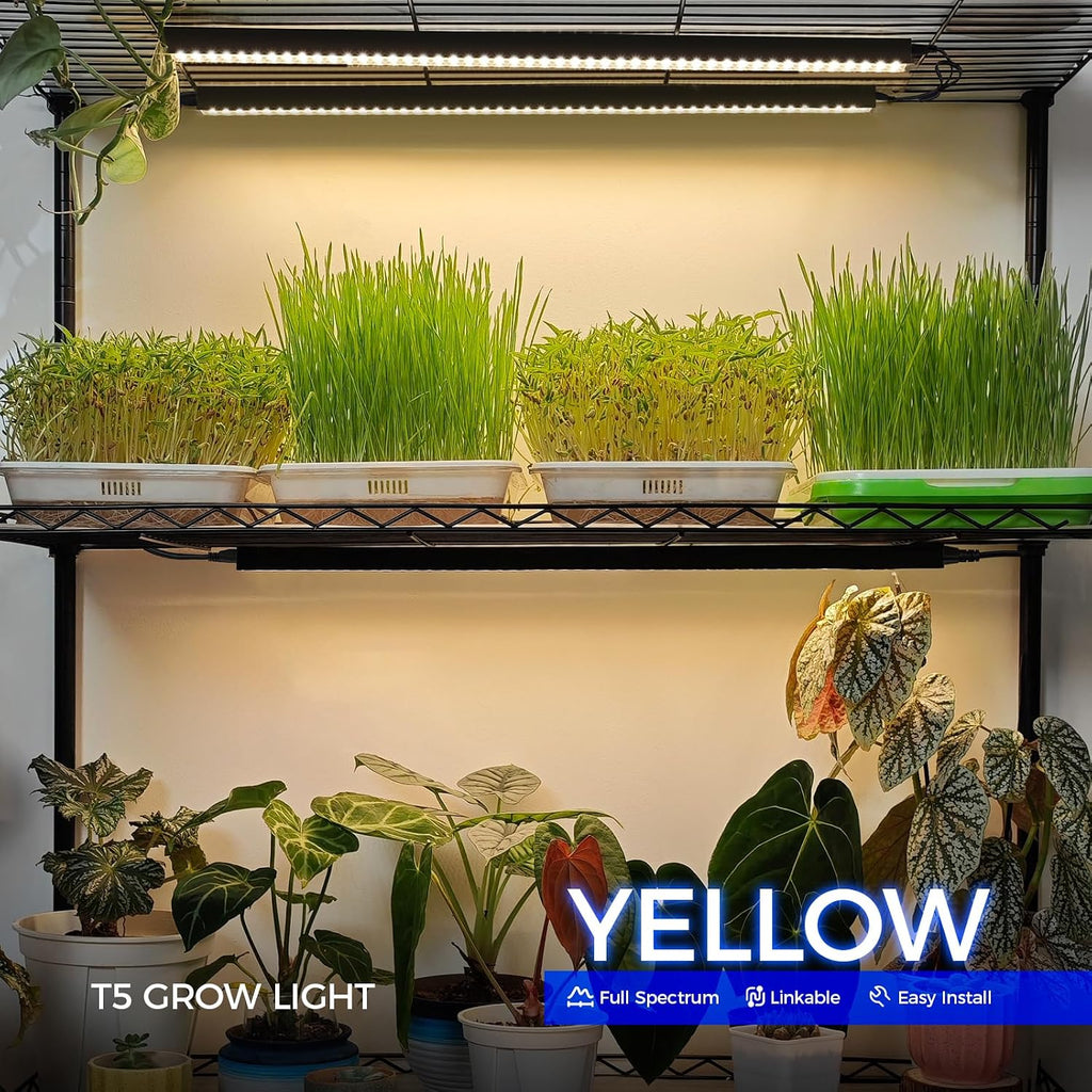 Barrina T5 Grow Lights, 2FT 40W (4 X 10W), Yellow, Black Cover, 4 Packs | Magnetic Installation, Full Spectrum Grow