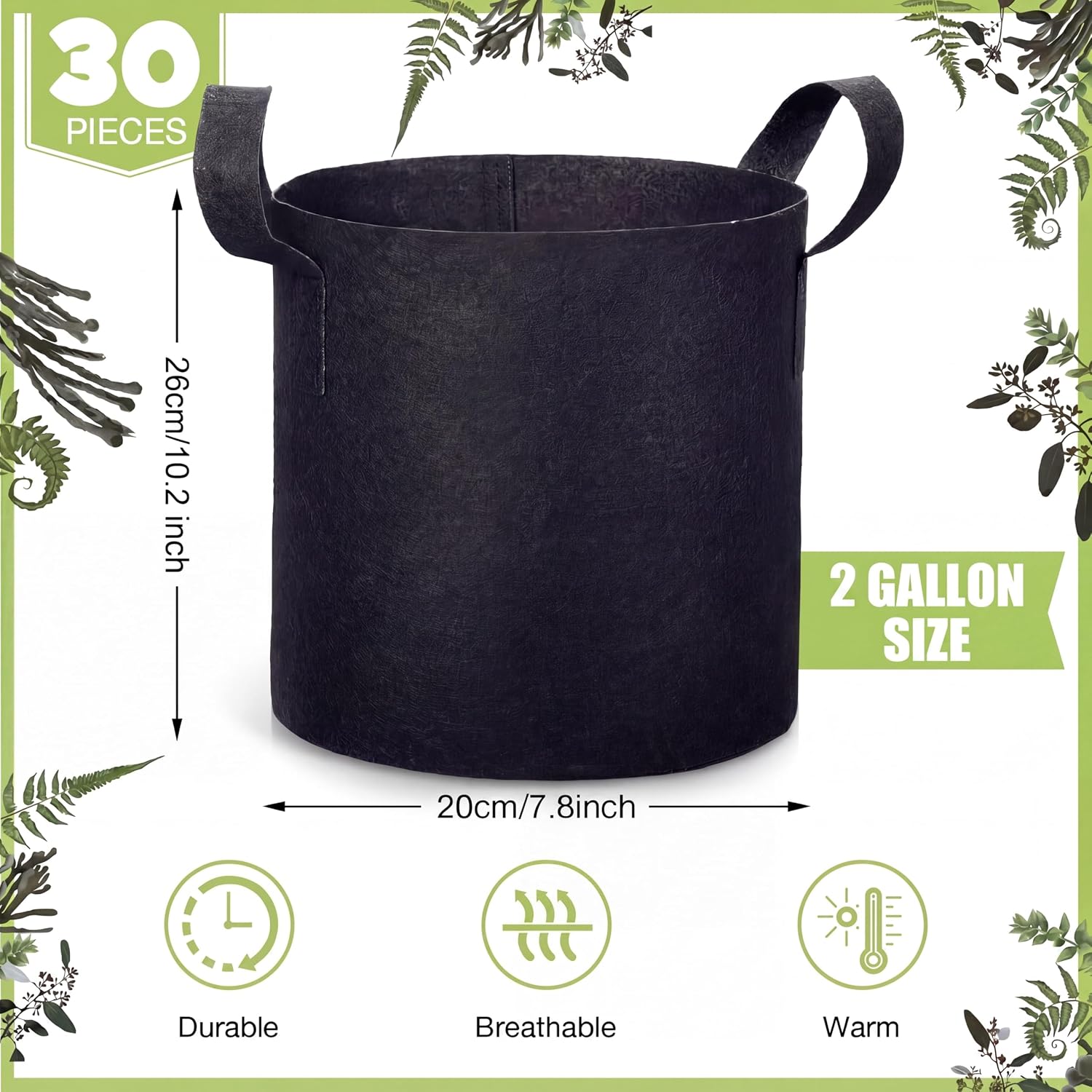 Boao 30 Pack 2 Gallon Grow Bags Aeration Fabric Pots for Plants with Handles Thickened Non Woven Grow Pots Bulk Plant
