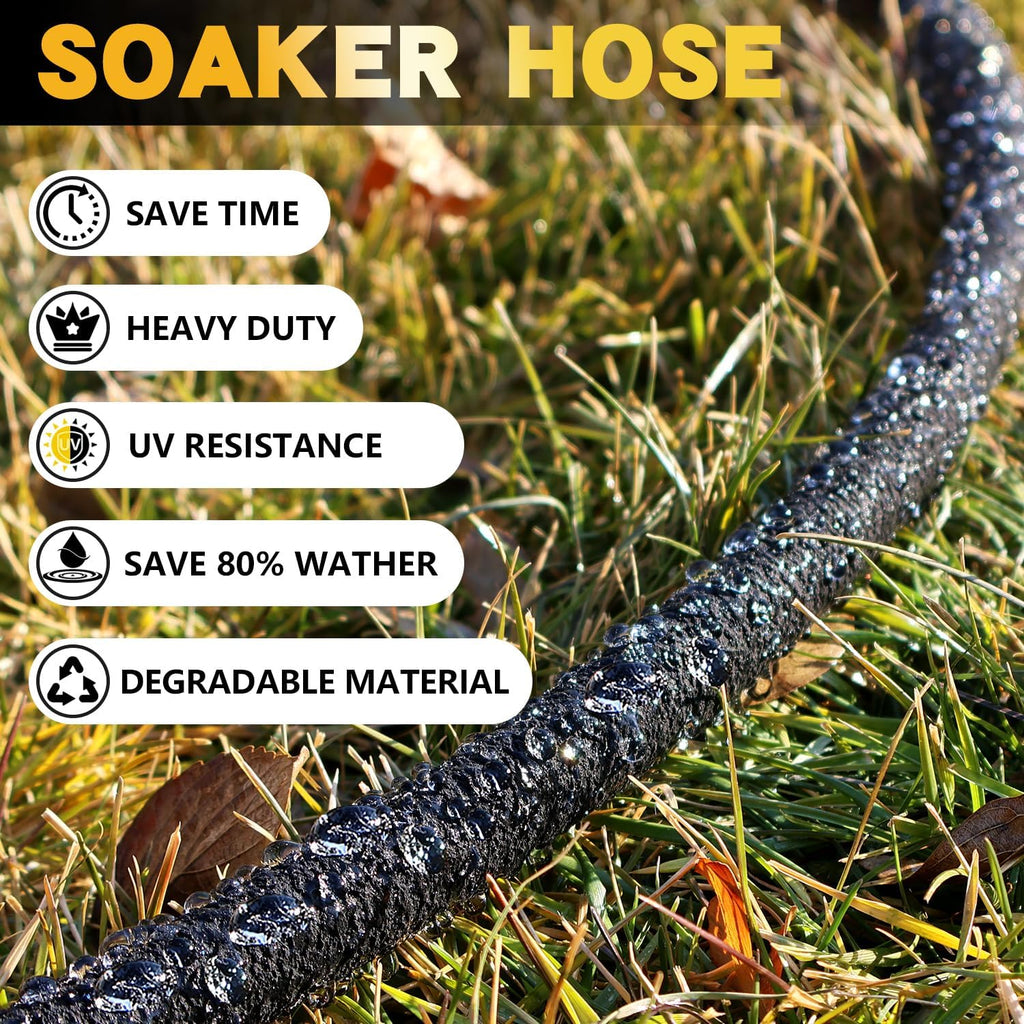 Hopegiver 5/8’’ Soaker Hose 25 ft 2 Pack, Heavy Duty Garden Soaker Hoses with Solid Brass Fitting, Rubber Drip Hose for