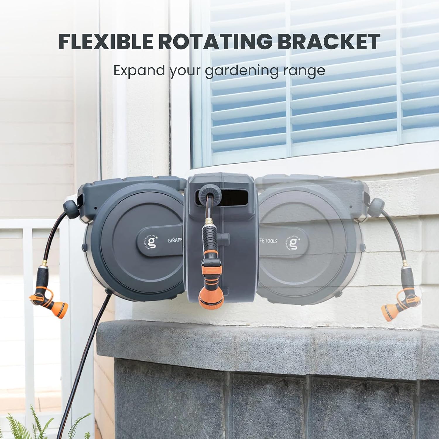Giraffe Tools Retractable Garden Hose Reel 1/2"78FT Metal Bracket | Any Length Lock,Auto Rewind System,Wall Mount,180°