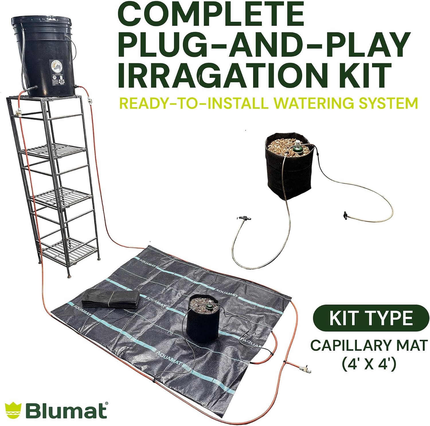 Grow Tent Irrigation Preset Blumat Kit for 4' x 4' Capillary Mat (Bucket not Included)