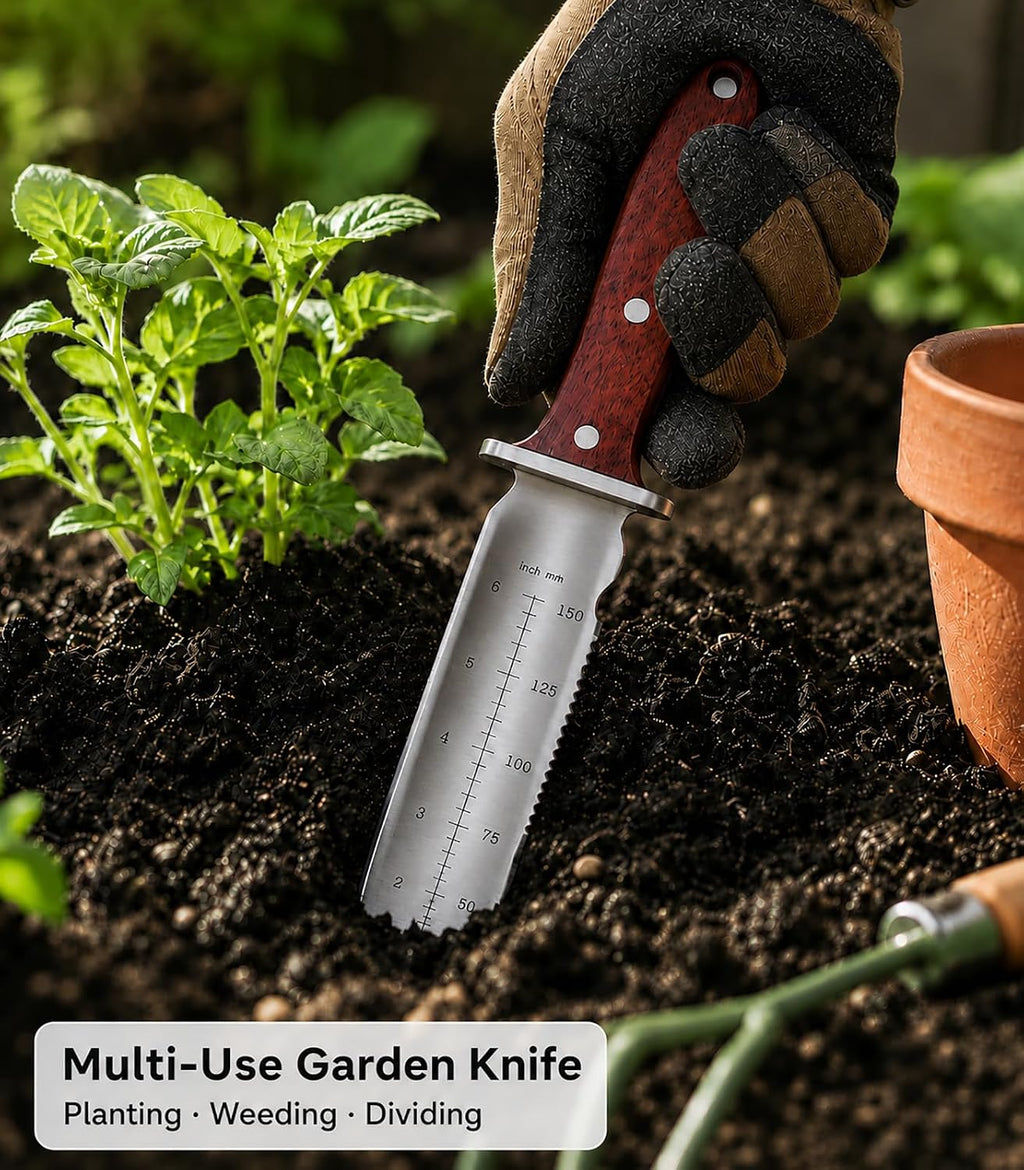 Puctsone 3PCS Gardening Knife Set, Garden Weeding Tool | Hori Hori Knife with Sheath, Bypass Pruning Shears & Long Nose