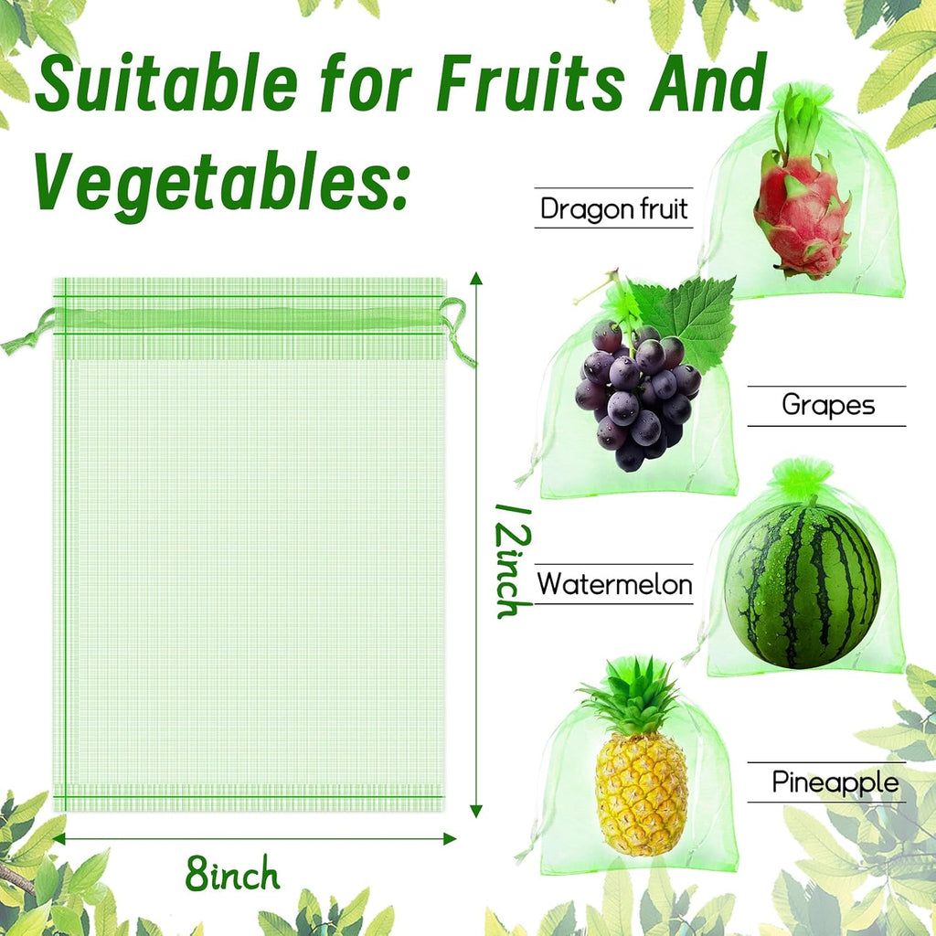 200 Pcs Fruit Protection Bags 8''x12'' Fruit Net Bags with Drawstring Bag for Fruit, Vegetable Net Cover Mesh Bag for