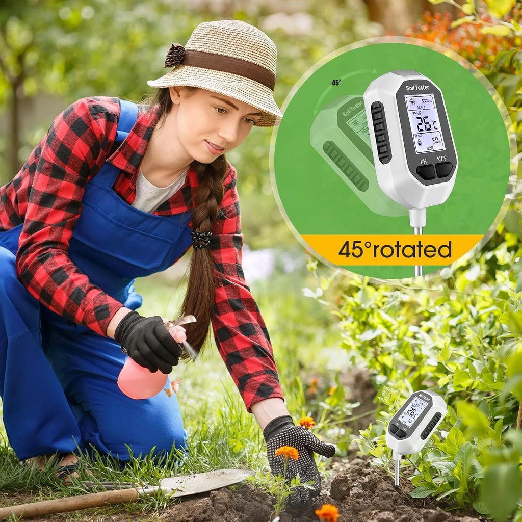 YAMRON 4-in-1 Soil Moisture Meter Digital Plant Temperature/Soil Moisture/pH Meter/Sunlight Intensity Backlight LCD