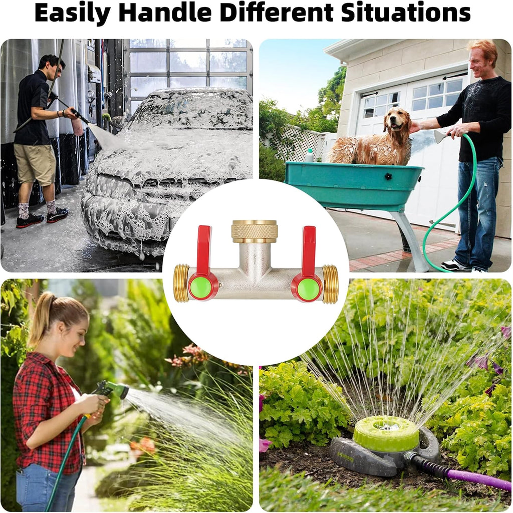 Hose Splitter 2 Way, High Flow Garden Hose Splitter, 3/4” Ght Inlet Brass Heavy Duty Hose Converter, water 2 Way Faucet