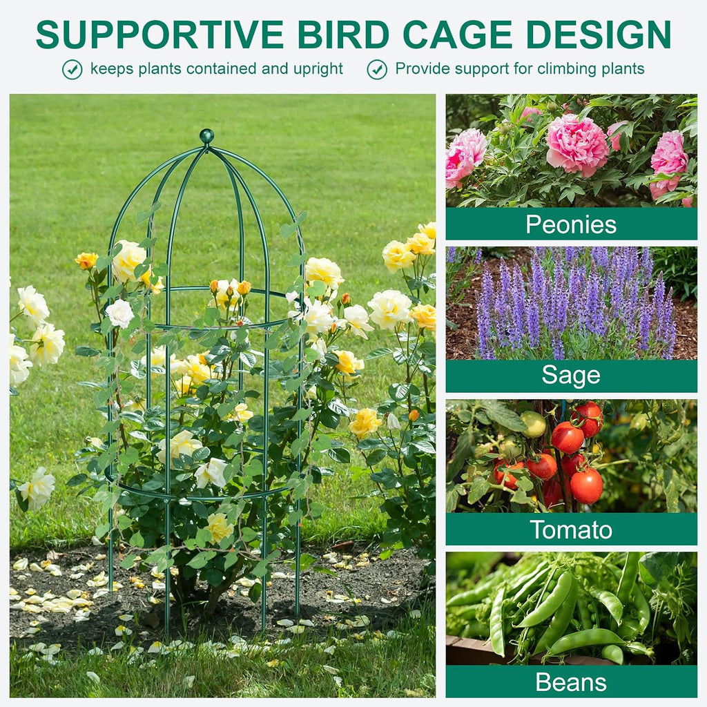 3 Pack Peony Cage, 17.7" x 47.2" Metal Plant Support Garden Trellis | Rustproof Tomato Cages Flowers Potted Obelisk