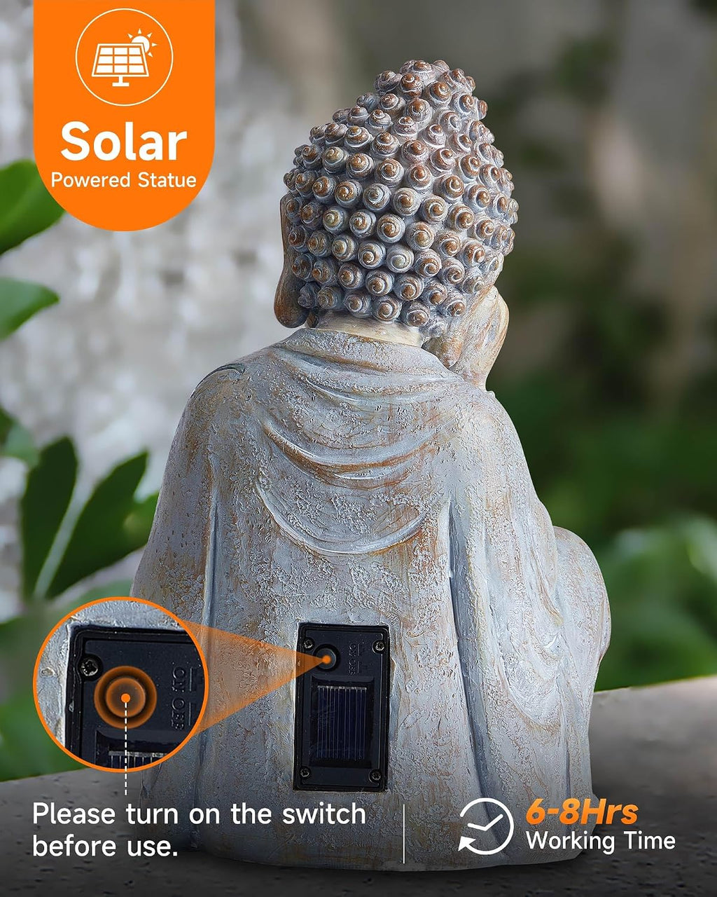 Buddha Statue Outdoor with Lotus Flower Light, IP65 Waterproof Solar Statue Lights, Outdoor Statues for Garden, Zen