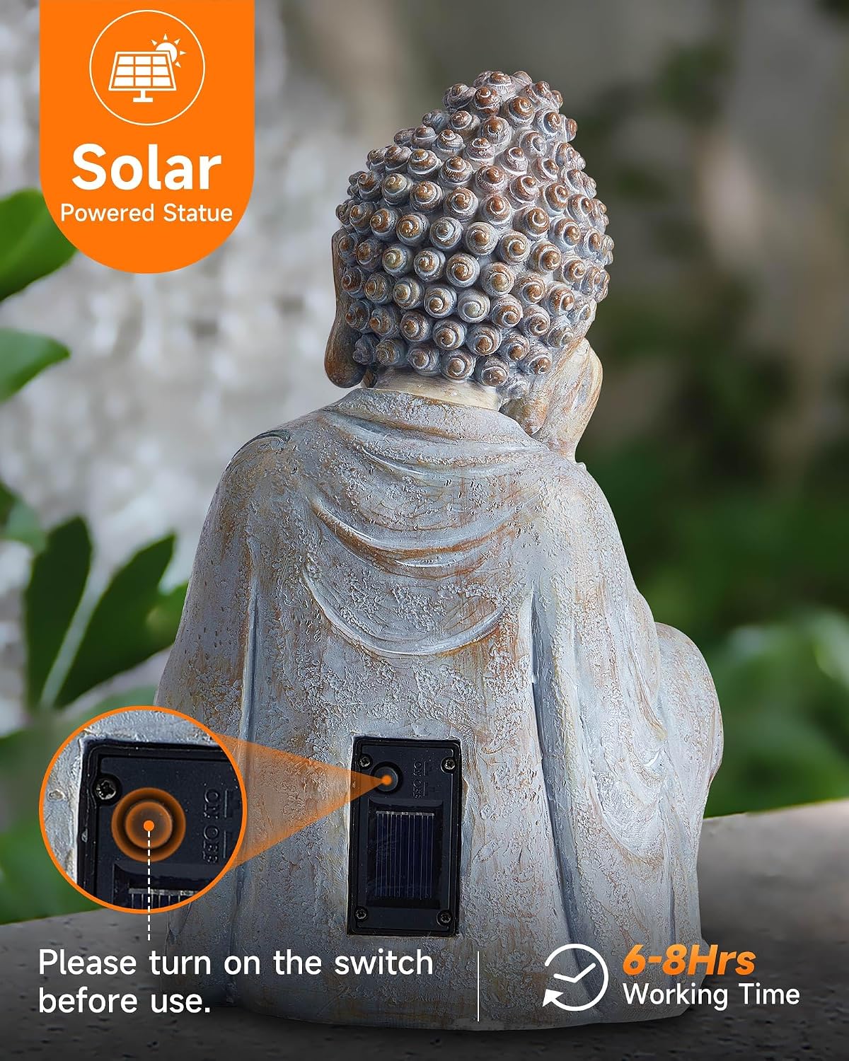 Buddha Statue Outdoor with Lotus Flower Light, IP65 Waterproof Solar Statue Lights, Outdoor Statues for Garden, Zen