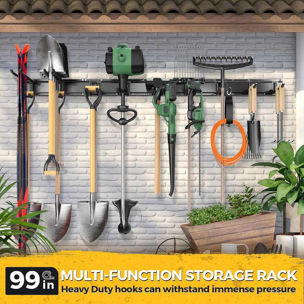 LBT 99" Garage Tool Organizer Wall Mount - 1000lbs Garden Tool Organizer | Anti-Rust, Adjustable Hooks, Sheds Garden