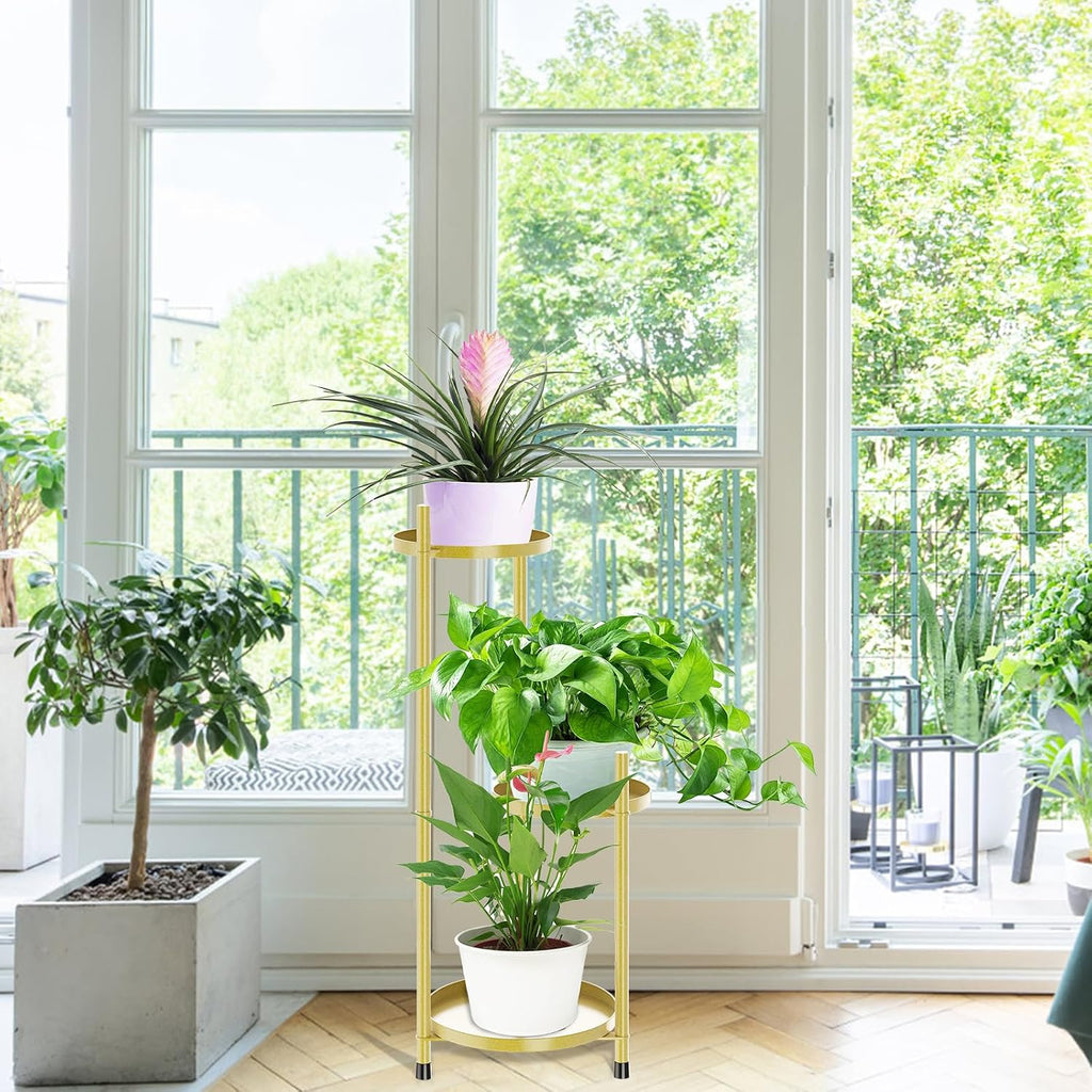 3 Tier Plant Stand Indoor Tall, Black Corner Tiered Round Plant Stand for Indoor Multiple Plants, Metal Flower Pot