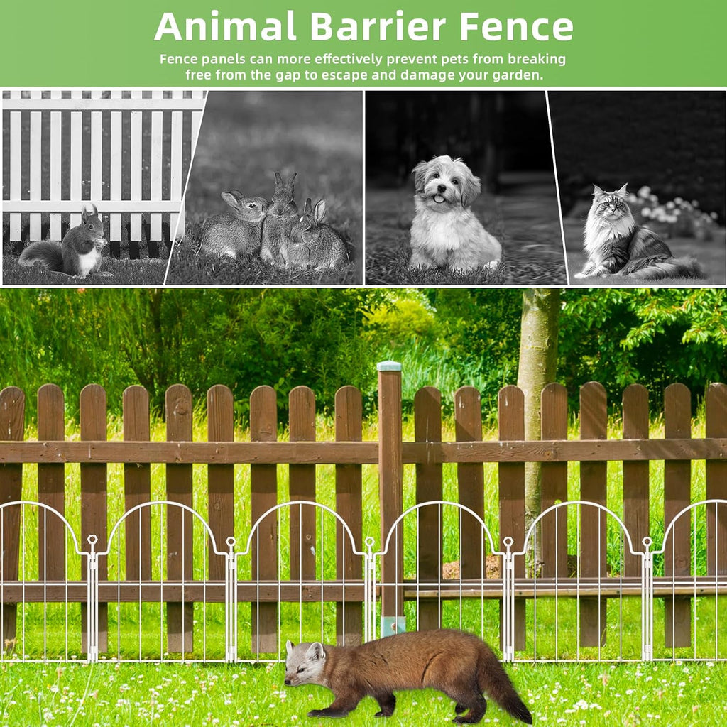 30 Pack White Decorative Garden Fence, 17in(H) x 32ft(L), with Ground Stake | Arched Rustproof Metal No Dig Garden