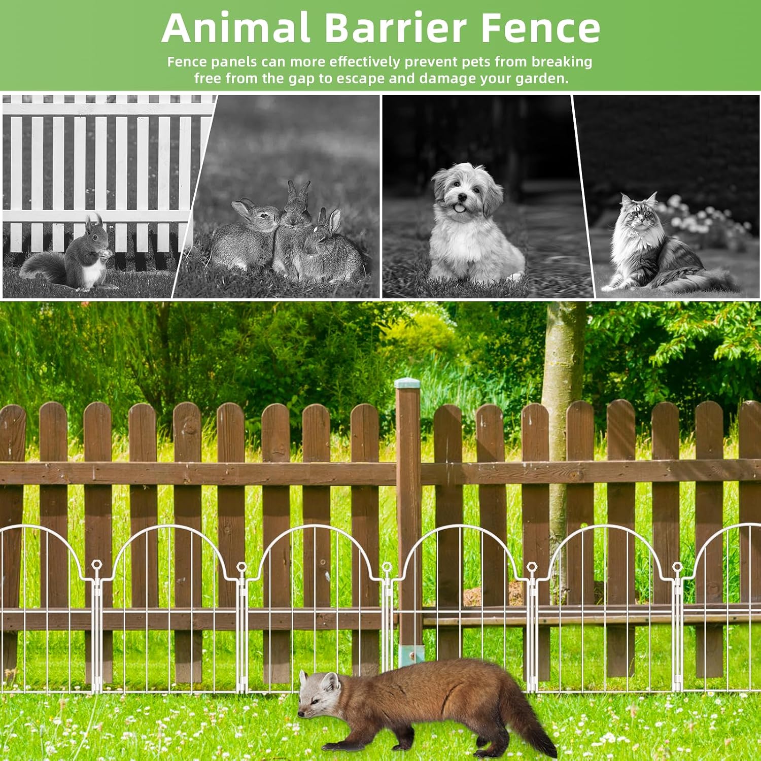 30 Pack White Decorative Garden Fence, 17in(H) x 32ft(L), with Ground Stake | Arched Rustproof Metal No Dig Garden