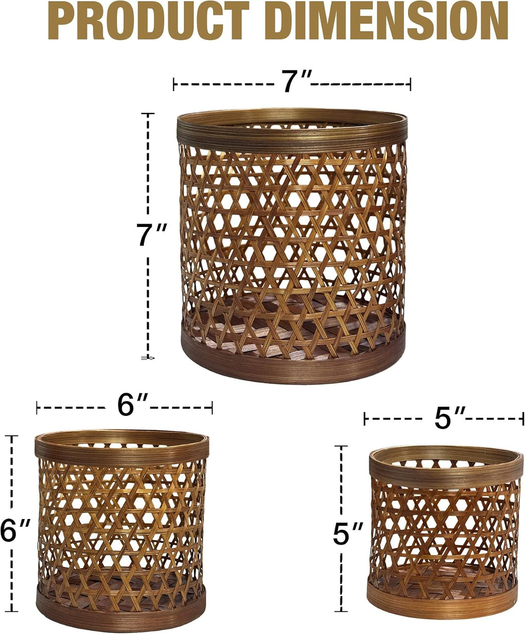 Handcrafted Bamboo Tabletop Decorative Plant Pot Covers - Multi Set of 3 – for Indoor Plants, Orchids, Succulents –