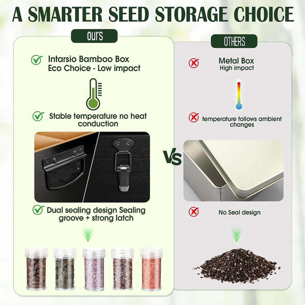 Bamboo Seed Storage Organizer, Large Garden Seed Organizer with Lid & Safety Lock & Handles, Seed Box Includes Seed
