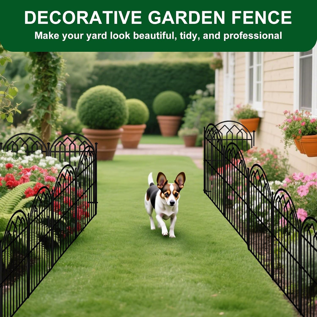 Decorative Garden Fence 17in x 10.8ft (10 Panels), Rustproof Metal No Dig Arched Garden Border Fencing with Stakes