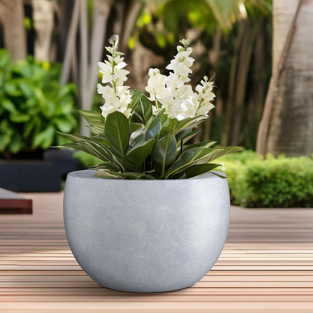 Kante Blue Gray Concrete Planter 20" Dia All-Weather Round Large Pot | Handcrafted Cement Bowl, Anti-Frost & UV