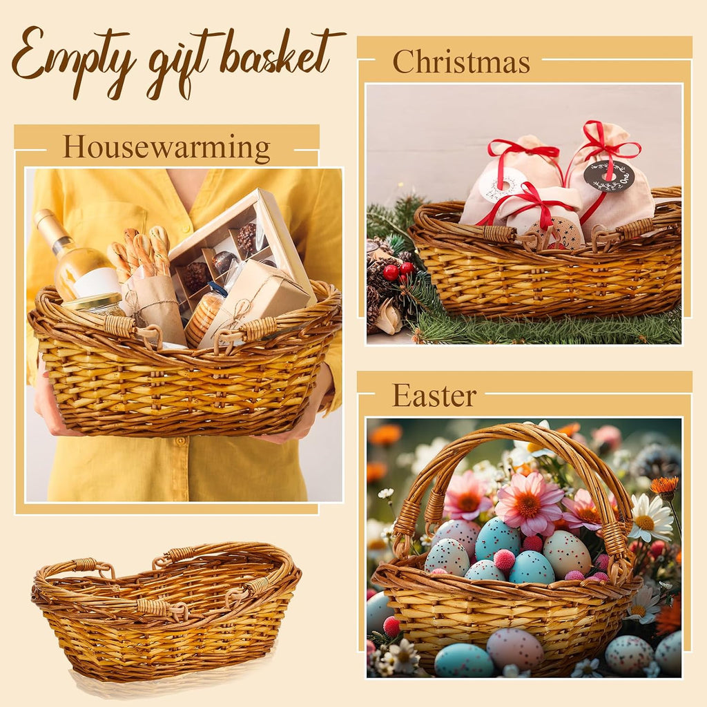 Sintuff 6 Pcs Wicker Picnic Baskets with Handles, Willow Woven,Natural | Woven Harvest Empty Basket Bulk, Storage