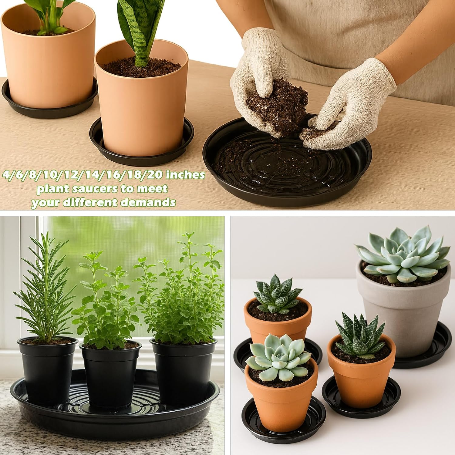 30 Packs 10/12/14 Inches Large Plant Saucers for Indoor Outdoor Use Heavy Duty Plastic Plant Plate Dish for Planter