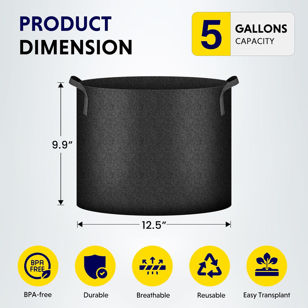 iPower 5 Gallon 10 Pack Grow Bags Nonwoven Fabric Pots Aeration Container with Strap Handles for Garden and Planting