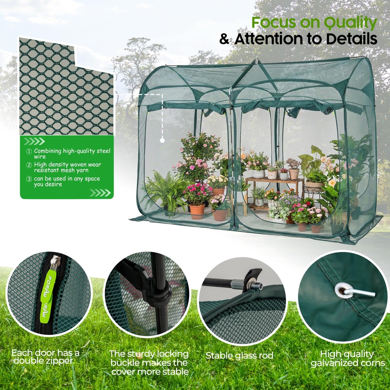 Poray 8.2x4FT Pop up Tunnel Crop Cage, 6FT High Plant Netting Cover for Garden, Pest Guard Barrier for Vegetables &