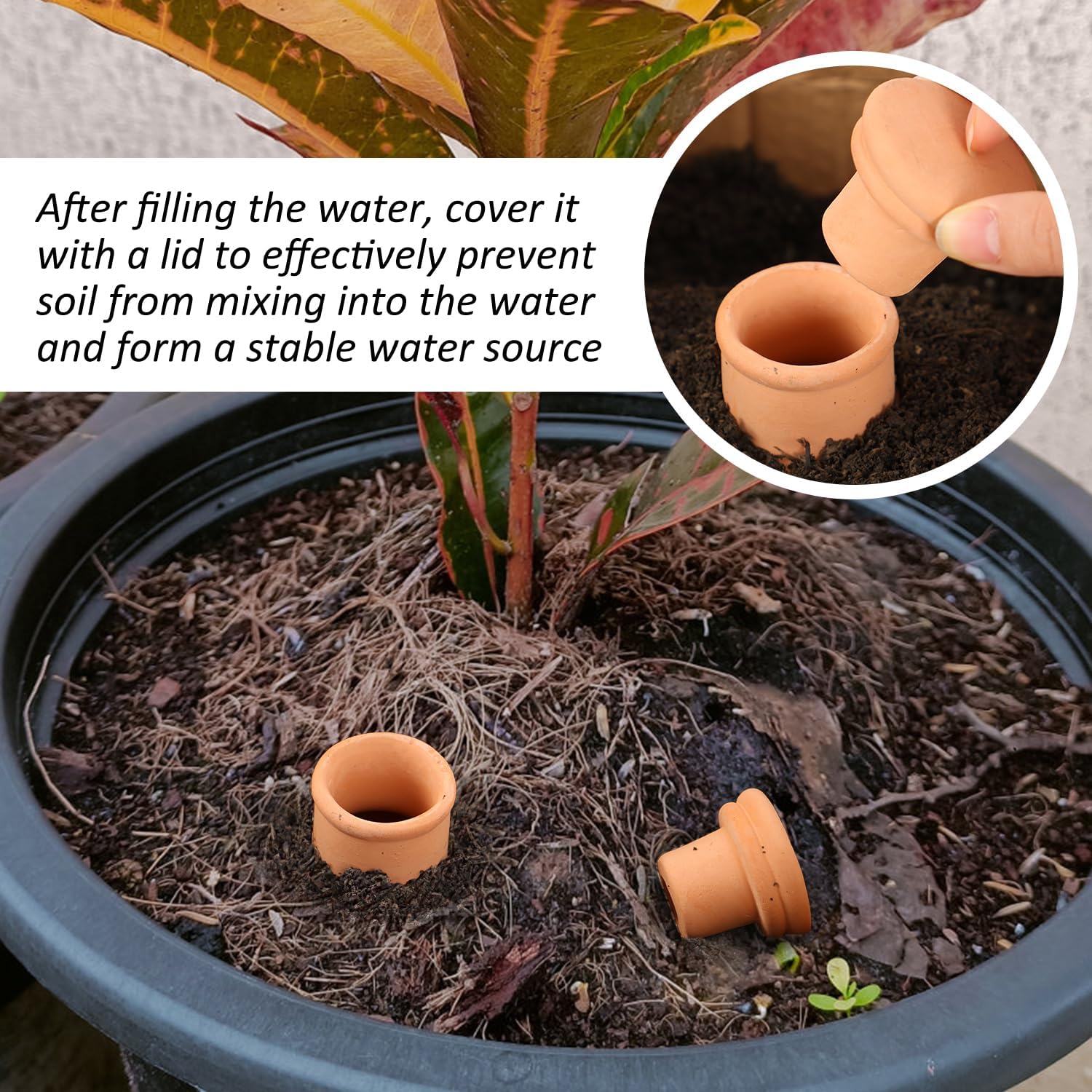 3pcs 10*3.5*3.5in Ollas Self Watering Planter Watering System 30.5oz Plant Watering Globes Clay Watering Pot with lid