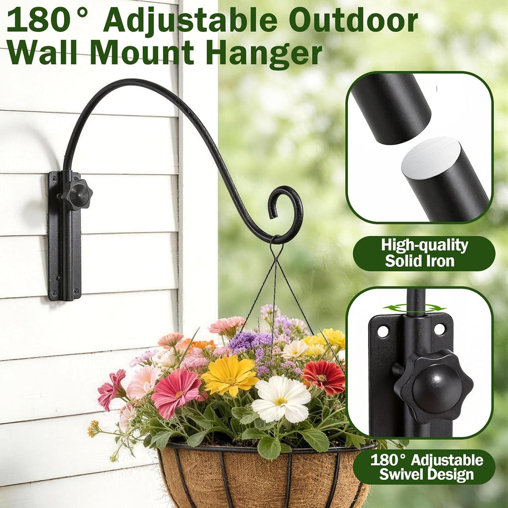 16 Inch Swivel Plant Hangers Bracket, 2 Pack Bird Feeder Hangers | Heavy Duty Swinging Plant Hanger, Solid Iron Wall