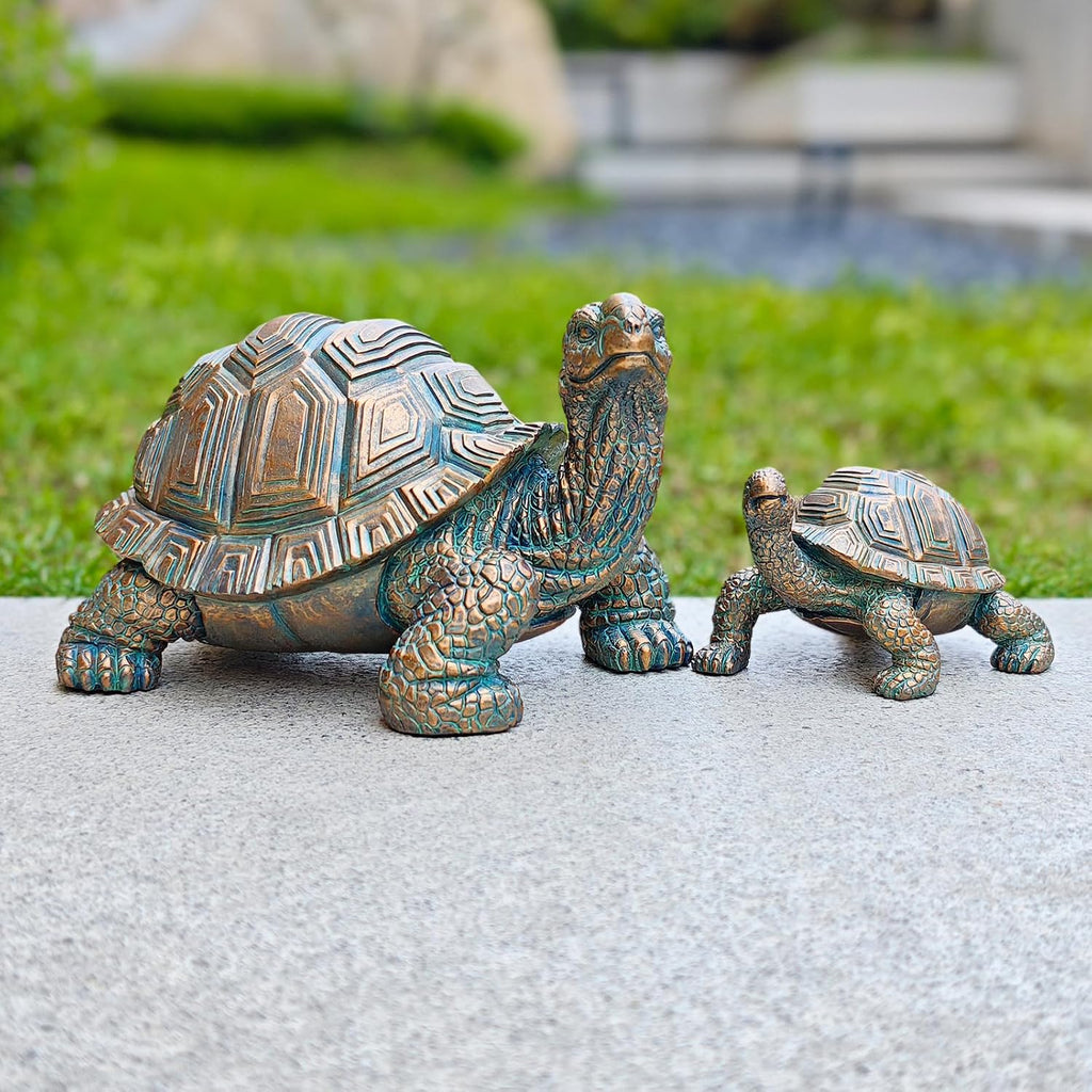 2 Pcs Outdoor Garden Turtle Statue, Mother and Baby Turtle Figurines for Garden, Patio, Lawn, Deck Decor, Resin