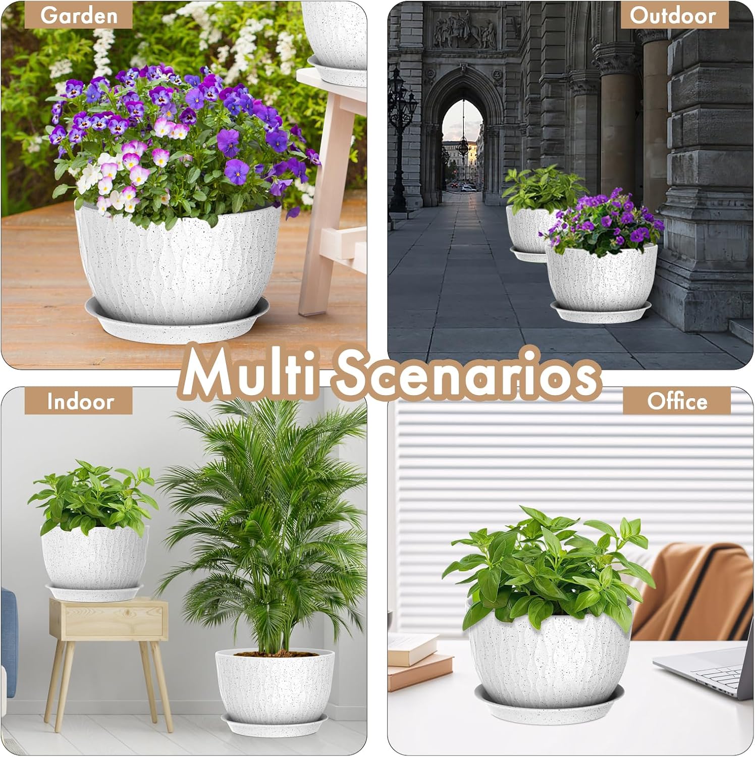 WSMKSZ 12 Inch Wide Water Ripples Flower Pots for Indoor or Outdoor Plants, Large Plant Pots with Drainage Holes &
