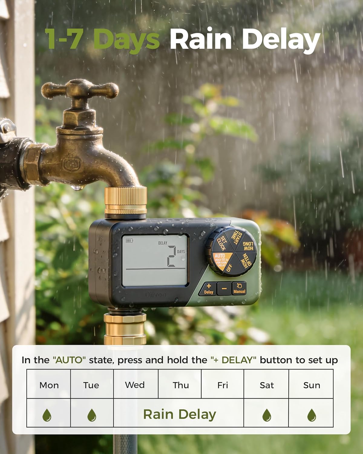 Diivoo Brass Hose Timer, Programmable Garden Timers for Watering | IP66 Waterproof, Large Display Easy Programming