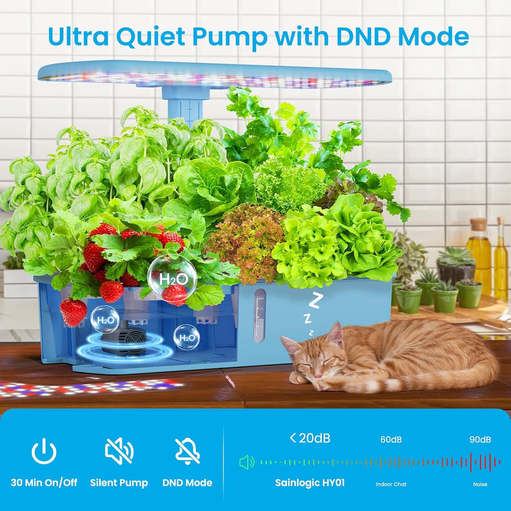 Sainlogic Hydroponics Growing System, 12 Pods Indoor Garden 24W Adjustable-Height LED Grow Light, Gift for Mom, APP &