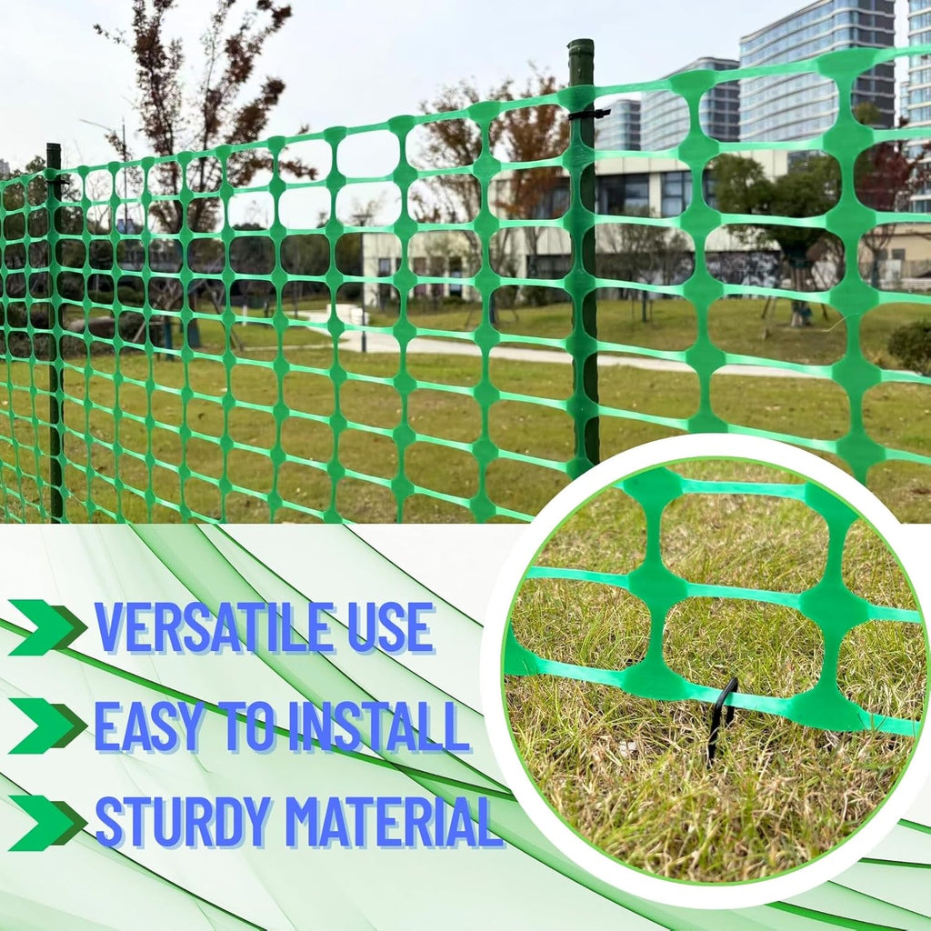 40'' x 100', Green, Plastic Garden Fence with Stakes, Strength | Reusable HDPE Mesh, Construction & Outdoor Use, Easy