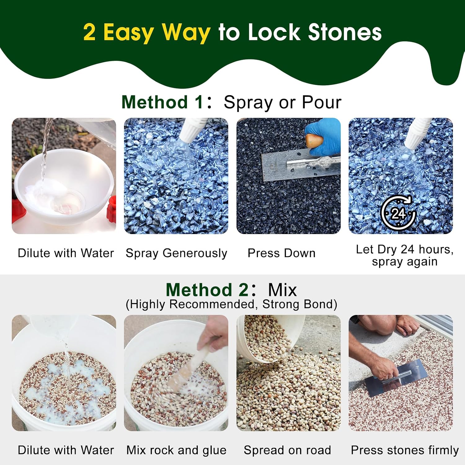 Teexpert 1 Gallon Rock Glue for Landscaping – Strong Pea Gravel Binder & Stone Adhesive for Walkways, Yards, Patios