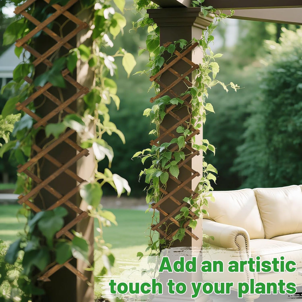 2Pcs 13x78 Expandable Wood Wall Trellis for Climbing Plants Outdoor/Indoor | Thick Wood, Decorative Lattice Panels for