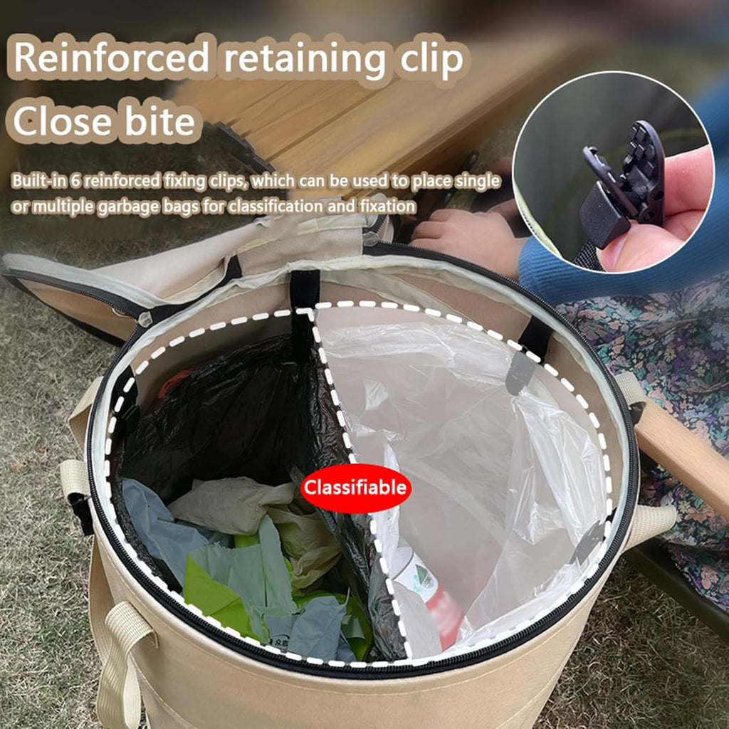 Pop up Camping Trash can with lid,Collapsible 24 Gallons Trash can with Sorting Clips,Garden Garbage Bag with Lid,Lawn