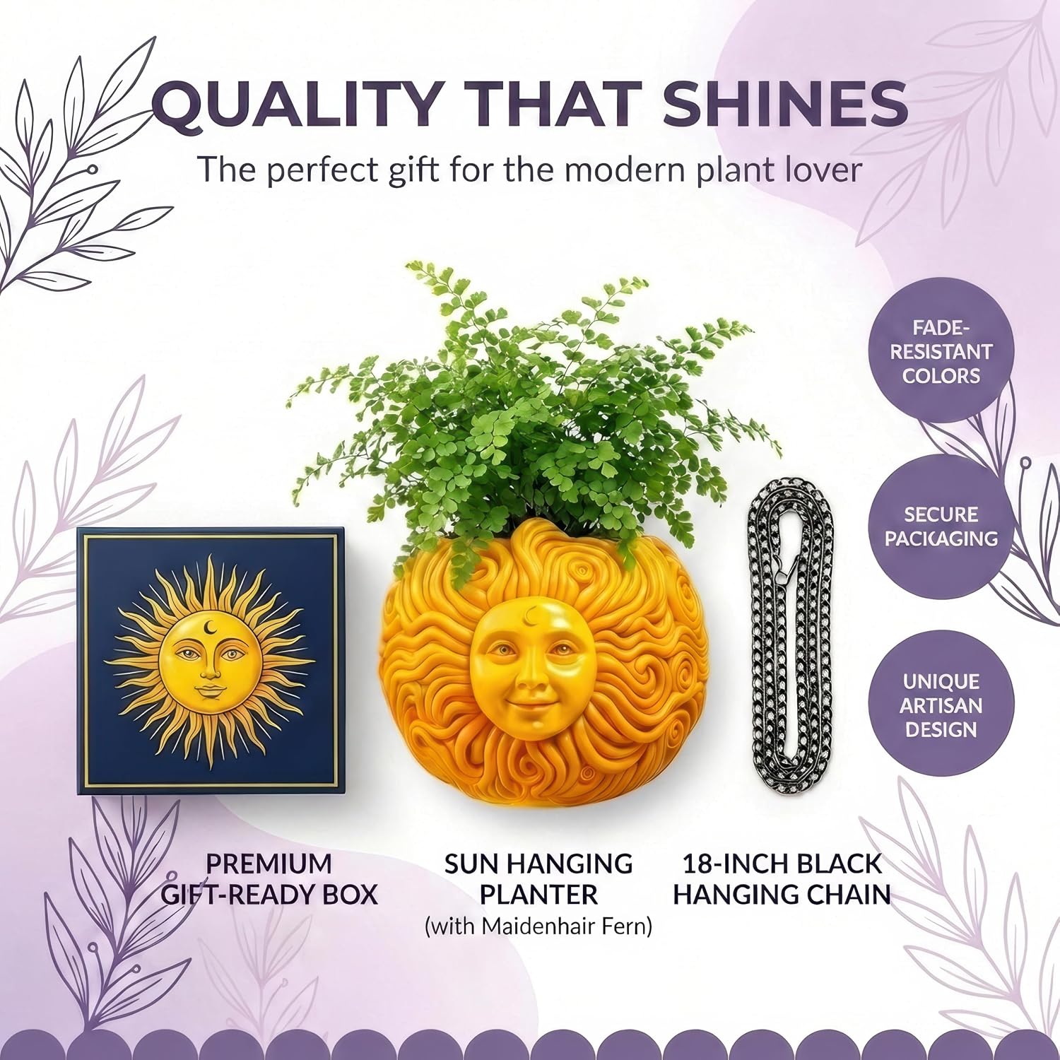 Fun & Unique Sun Face Hanging Planter Quirky Celestial Decor for Plant Lovers – Indoor Outdoor Flower Basket for