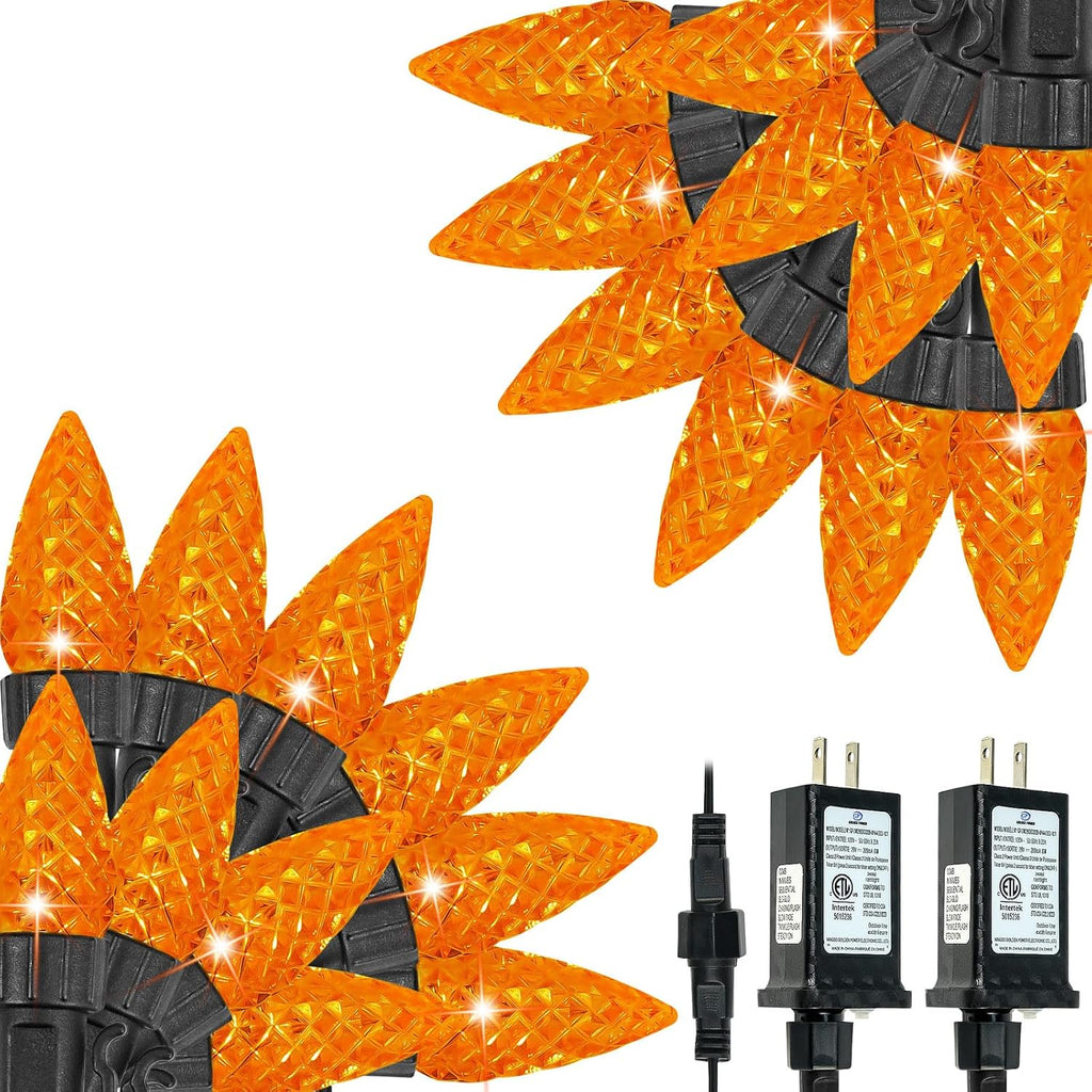 2 Pack Connectable C6 Halloween String Lights Outdoor 200 LED 66 FT Orange