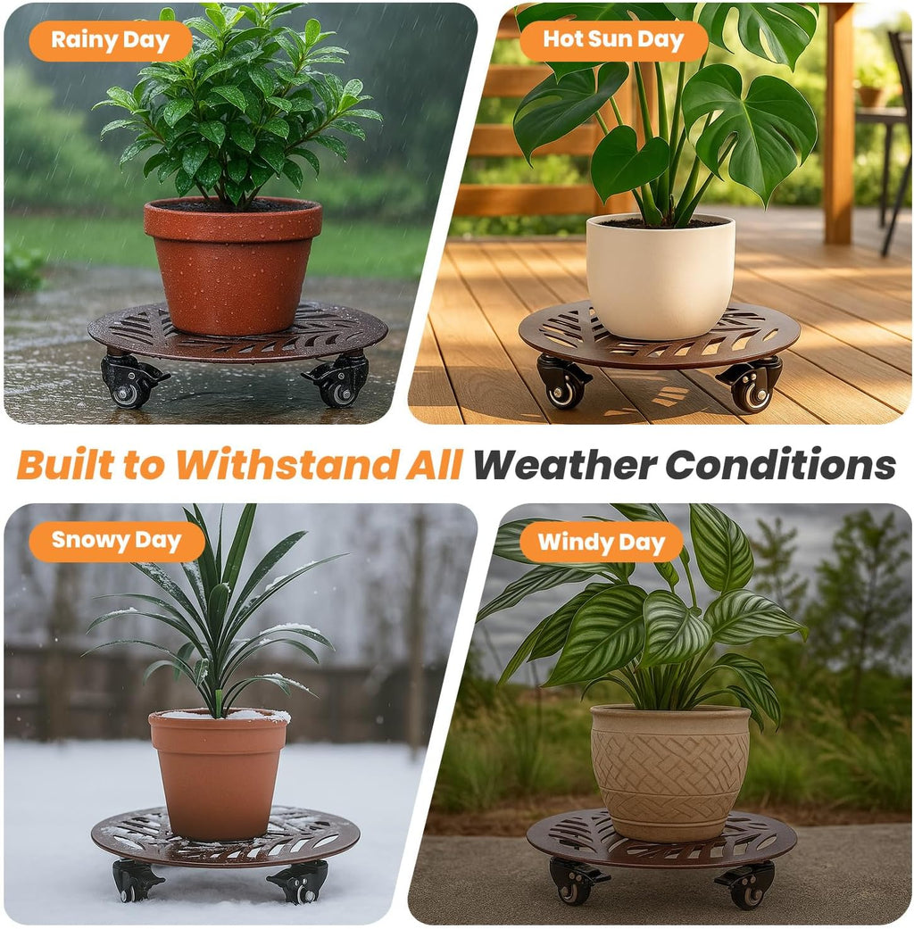 2-Pack Large Metal Plant Caddy with Wheels 13.6 Inches Heavy-duty Rolling Plant Stands with Casters Wheeled Flower Pot