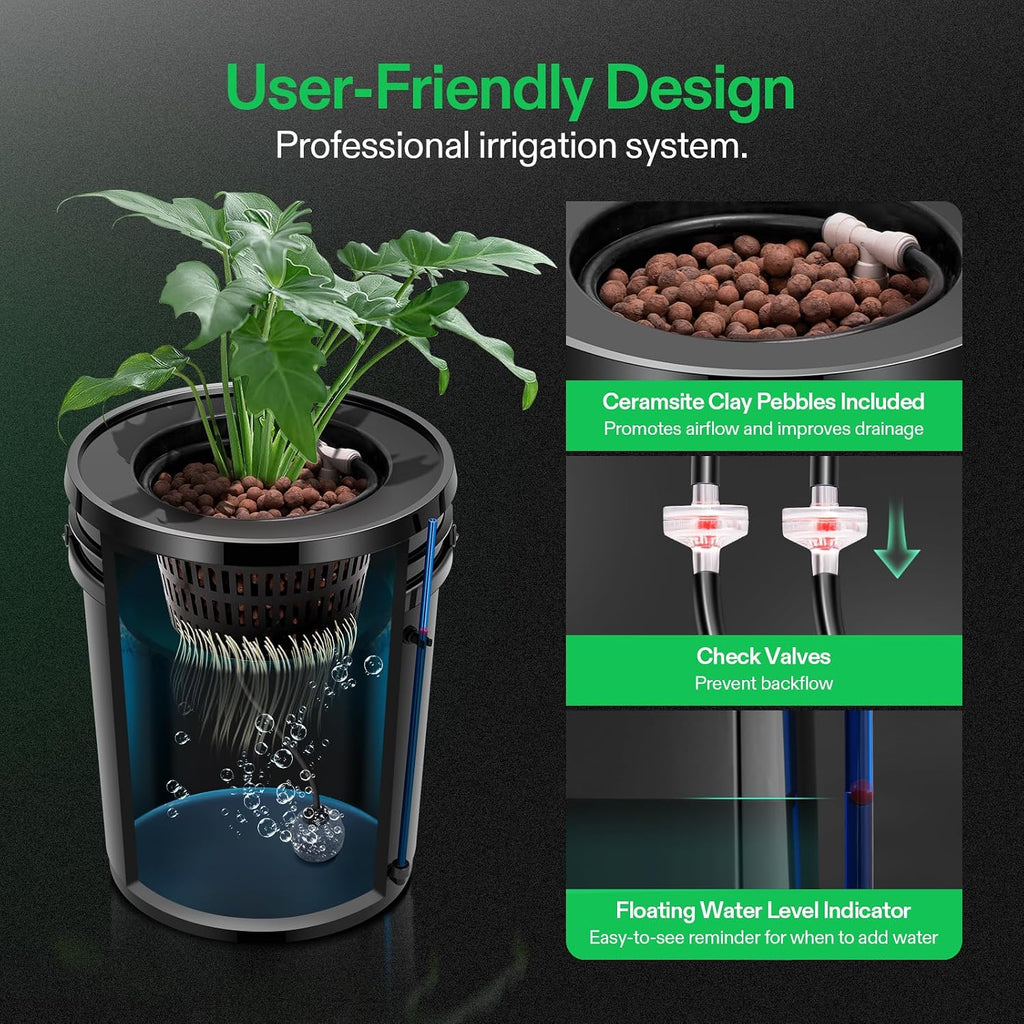 VIVOSUN DWC Hydroponics Grow System with Top Drip Kit 4 Buckets | 5-Gallon Deep Water Culture, Recirculating Drip